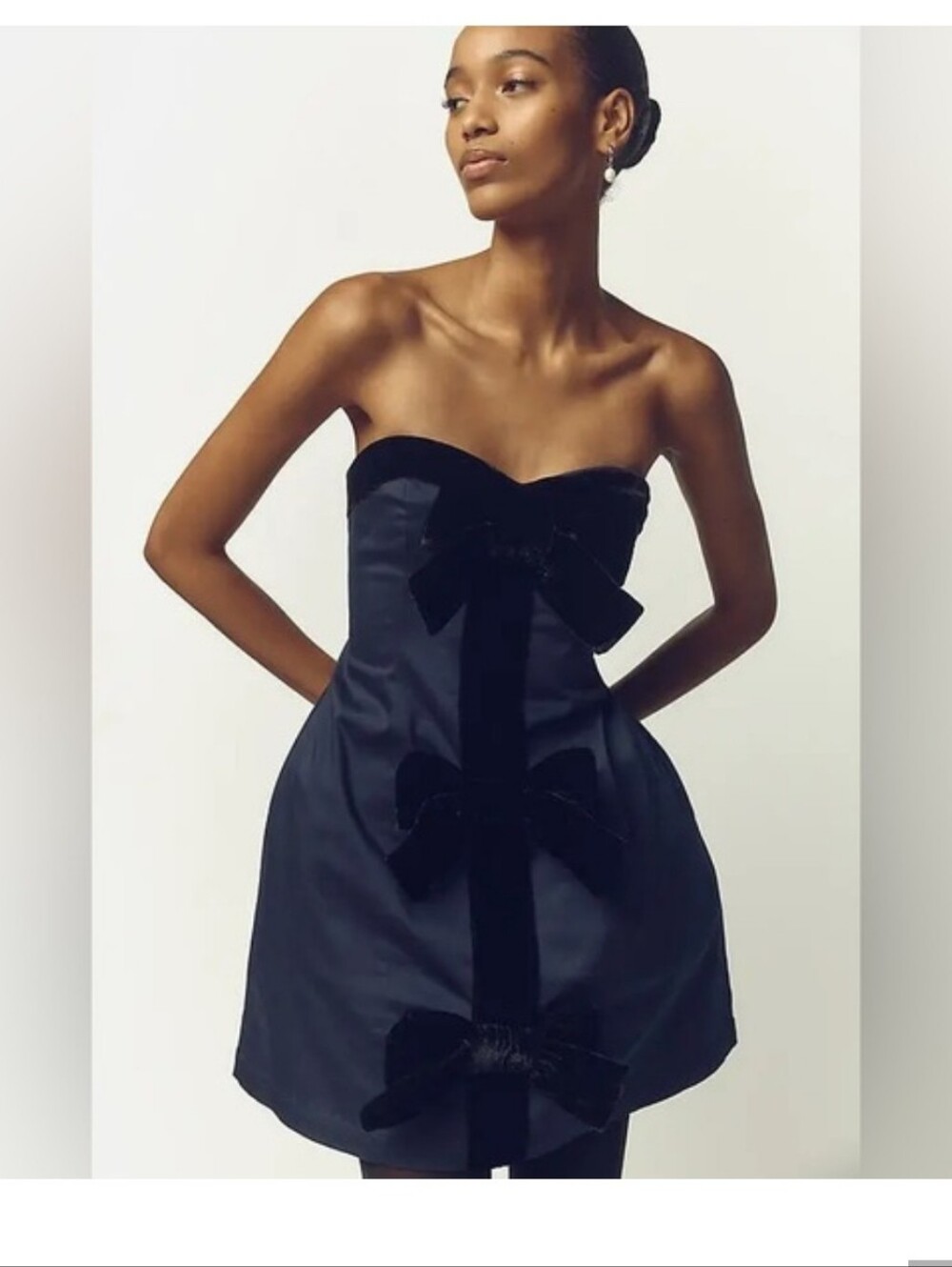 Maeve Strapless Black Bow-Accent Mini Dress